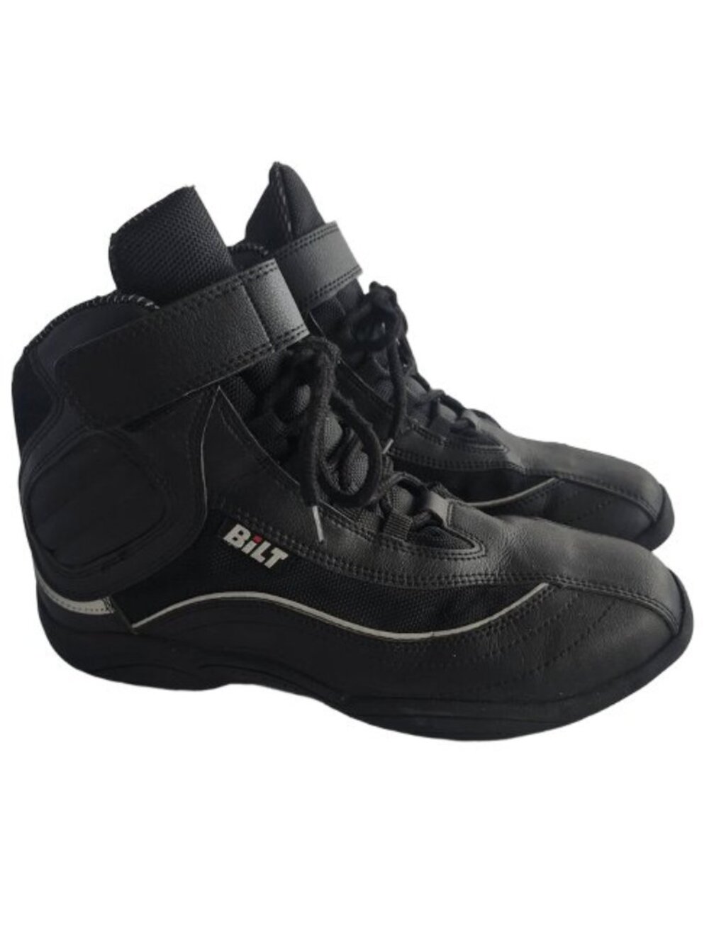 Bilt Motorcycle Riding Shoes Black Reflective Silver Piping High Top Mens 10